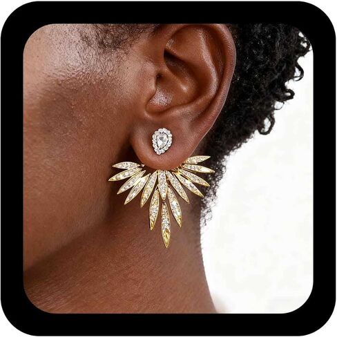 Boho CZ Wing Ear Jacket Earrings Gold Feather Wing Earrings Vintage Crystal Angel Wing Earrings Personalized Guardian Angel Stud Earrings Jewelry for Women in Kuwait