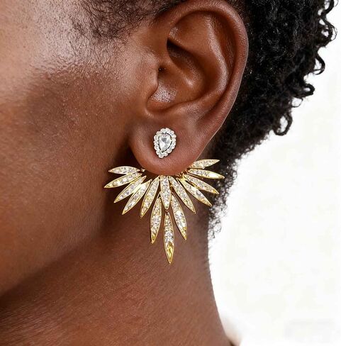 Boho CZ Wing Ear Jacket Earrings Gold Feather Wing Earrings Vintage Crystal Angel Wing Earrings Personalized Guardian Angel Stud Earrings Jewelry for Women in Kuwait