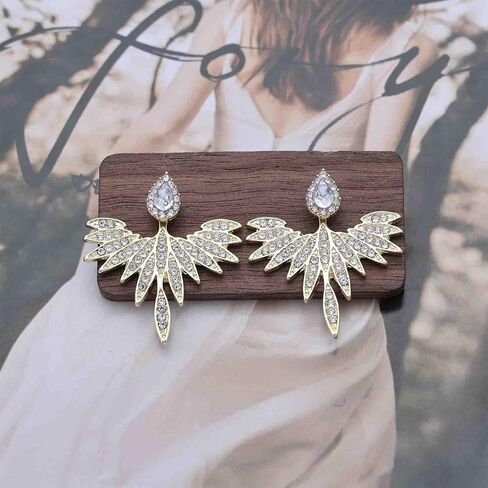 Boho CZ Wing Ear Jacket Earrings Gold Feather Wing Earrings Vintage Crystal Angel Wing Earrings Personalized Guardian Angel Stud Earrings Jewelry for Women in Kuwait