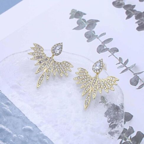 Boho CZ Wing Ear Jacket Earrings Gold Feather Wing Earrings Vintage Crystal Angel Wing Earrings Personalized Guardian Angel Stud Earrings Jewelry for Women in Kuwait