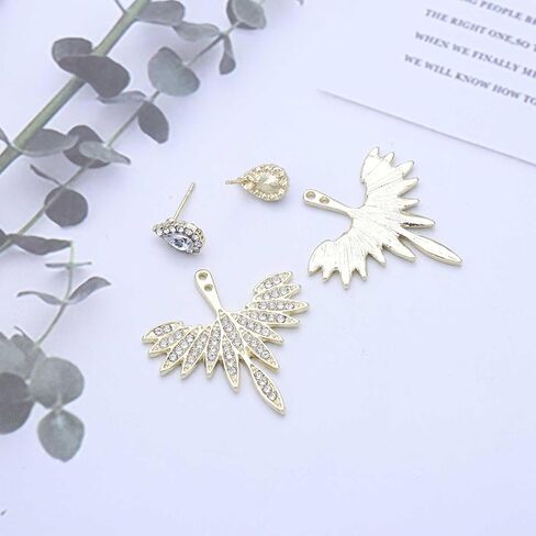 Boho CZ Wing Ear Jacket Earrings Gold Feather Wing Earrings Vintage Crystal Angel Wing Earrings Personalized Guardian Angel Stud Earrings Jewelry for Women in Kuwait