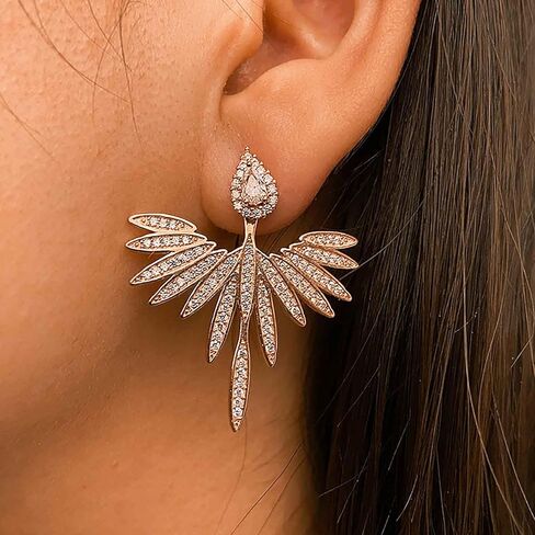 Boho CZ Wing Ear Jacket Earrings Gold Feather Wing Earrings Vintage Crystal Angel Wing Earrings Personalized Guardian Angel Stud Earrings Jewelry for Women in Kuwait