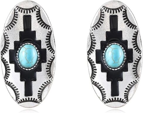Bohemian Natural Turquoise Stud Earrings for Women Trendy Handmade Vintage Western Geometric Country Oval Earrings Statement Fashion Jewelry Gifts in Kuwait