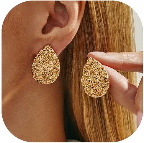 14K Gold Plated Statement Earrings for Women Trendy Chunky Teardrop Drop Dangle Earrings Hypoallergenic Large Stud Earrings Formal Wedding Prom Jewelry in Kuwait