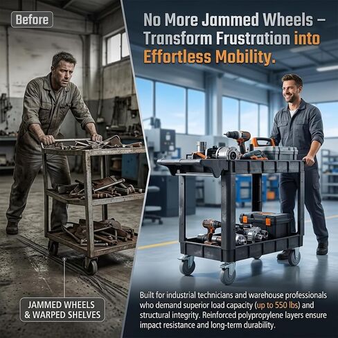 Finnhomy Commercial Grade 2‑Tier Heavy Duty Utility Service Cart 550 lbs Capacity 40.5" x 17.1" x 34.1" Rolling Cart with 5" Swivel Casters and Polypropylene Shelves, Dark Gray in Saudi Arabia