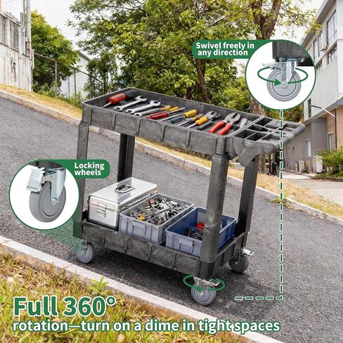 Finnhomy Commercial Grade 2‑Tier Heavy Duty Utility Service Cart 550 lbs Capacity 40.5" x 17.1" x 34.1" Rolling Cart with 5" Swivel Casters and Polypropylene Shelves, Dark Gray in Saudi Arabia