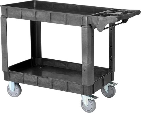 Finnhomy Commercial Grade 2‑Tier Heavy Duty Utility Service Cart 550 lbs Capacity 40.5" x 17.1" x 34.1" Rolling Cart with 5" Swivel Casters and Polypropylene Shelves, Dark Gray in Kuwait