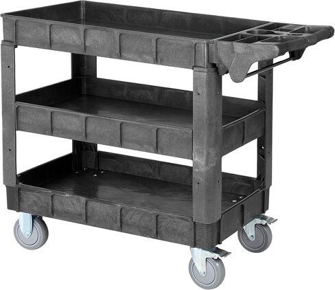 Finnhomy Commercial Grade 2‑Tier Heavy Duty Utility Service Cart 550 lbs Capacity 40.5" x 17.1" x 34.1" Rolling Cart with 5" Swivel Casters and Polypropylene Shelves, Dark Gray in Saudi Arabia
