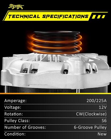 Oktiger Upgraded Alternator for Ford Explorer 2016-2019 3.5L, Edge 2015-2018 3.5L, F150, for Lincoln Continental Mkt Mkx Mkz 2013-2020, V6 12V 200/225A Clockwise 6-Groove Pulley, OE DG1T-10300-EB in Kuwait