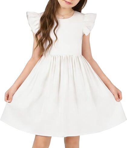 DIPUG Girls Dresses Casual A-Line Summer Dress with Flutter Sleeve Spring Swing Sundress for Girls in Kuwait