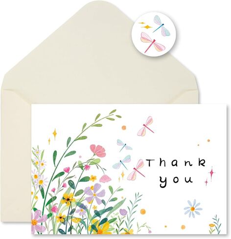 32 Floral Thank You Cards with Envelopes, 4x6 Inch Blank Cards with Vibrant Designs, Note Cards made from 300gsm Cardstock, Blank Notes for Graduation, Anniversaries, Baby Showers in Saudi Arabia