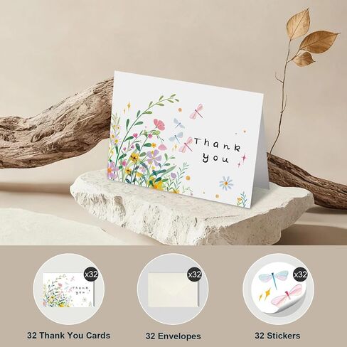 32 Floral Thank You Cards with Envelopes, 4x6 Inch Blank Cards with Vibrant Designs, Note Cards made from 300gsm Cardstock, Blank Notes for Graduation, Anniversaries, Baby Showers in Saudi Arabia