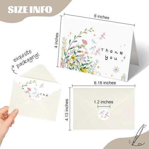 32 Floral Thank You Cards with Envelopes, 4x6 Inch Blank Cards with Vibrant Designs, Note Cards made from 300gsm Cardstock, Blank Notes for Graduation, Anniversaries, Baby Showers in Saudi Arabia