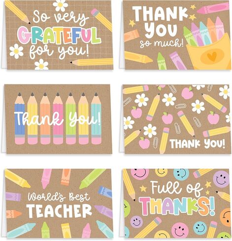 Hadley Designs Teacher Thank You Cards with Envelopes -24 Teacher Appreciation Cards Bulk, Cute Thank You Notes from Students, Teacher's Day End of School Year Christmas & Valentines Card for Teachers in Saudi Arabia