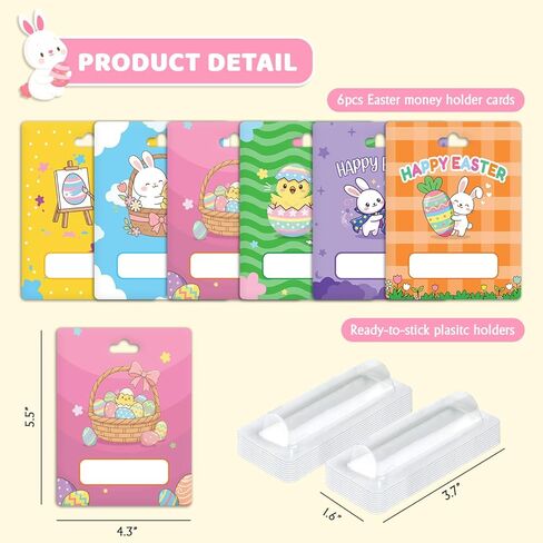 حزمة من 6، بطاقات حامل أموال عيد الفصح، تصميمات أرنب لطيفة، حامل بطاقات هدايا للأطفال، حشو سلة عيد الفصح، مجموعة بطاقات هدايا عيد الفصح، بطاقات الهدايا in Kuwait