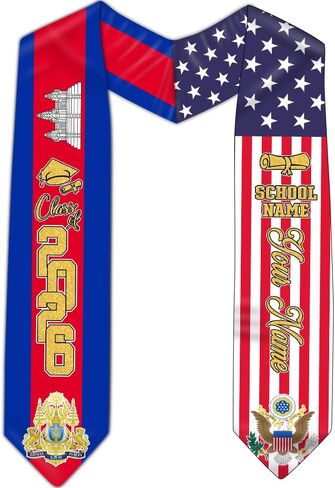 Cambodian Graduation Stole, Cambodian Flag Graduation Stole, Custom Cambodian American Flag Graduation Sash 2026 in Saudi Arabia