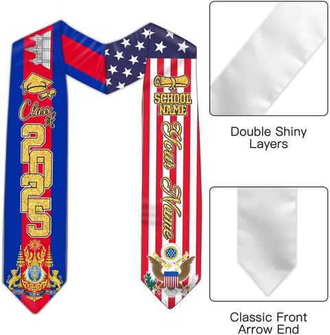 Cambodian Graduation Stole, Cambodian Flag Graduation Stole, Custom Cambodian American Flag Graduation Sash 2026 in Saudi Arabia