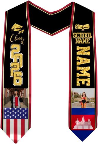 Cambodian Graduation Stole, Cambodian Flag Graduation Stole, Custom Cambodian American Flag Graduation Sash 2026 in Saudi Arabia