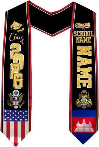 Cambodian Graduation Stole, Cambodian Flag Graduation Stole, Custom Cambodian American Flag Graduation Sash 2026 in Saudi Arabia