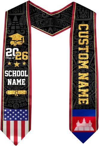 Cambodian Graduation Stole, Cambodian Flag Graduation Stole, Custom Cambodian American Flag Graduation Sash 2026 in Saudi Arabia
