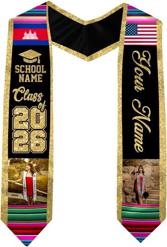 Cambodian Graduation Stole, Cambodian Flag Graduation Stole, Custom Cambodian American Flag Graduation Sash 2026 in Saudi Arabia