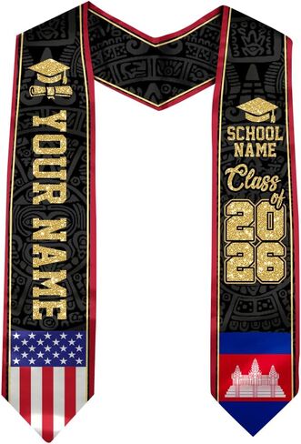 Cambodian Graduation Stole, Cambodian Flag Graduation Stole, Custom Cambodian American Flag Graduation Sash 2026 in Saudi Arabia
