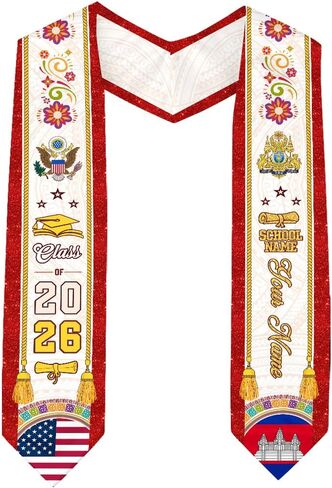Cambodian Graduation Stole, Cambodian Flag Graduation Stole, Custom Cambodian American Flag Graduation Sash 2026 in Saudi Arabia