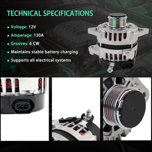 Alternator Fit for Hyundai Accent 2018-2019 Kia Soul 2017-2019 Rio 2018-2019 Seltos 2021 1.6L 130A 12V CW 6-Groove Replace 37300-2B970 in Saudi Arabia