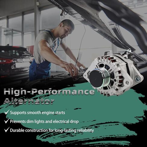 Alternator Fit for Hyundai Accent 2018-2019 Kia Soul 2017-2019 Rio 2018-2019 Seltos 2021 1.6L 130A 12V CW 6-Groove Replace 37300-2B970 in Saudi Arabia