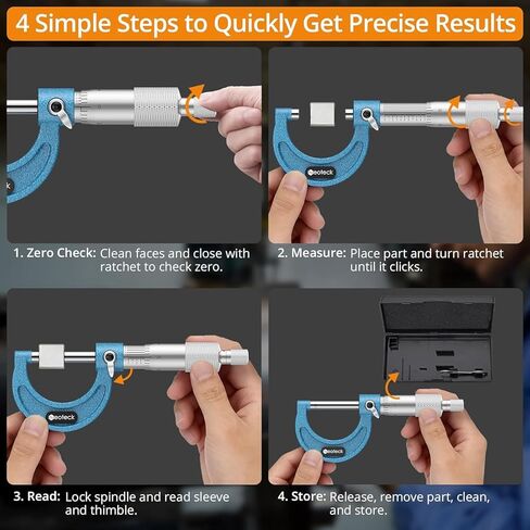 Neoteck 0-1" Outside Micrometer 0.0001" Resolution Carbide-Tipped Anvils Precision Mechanical Micrometer Anti-Glare Graduation Micrometer Set with Wrench and Case for Machining, Automotive, Inspection in Saudi Arabia