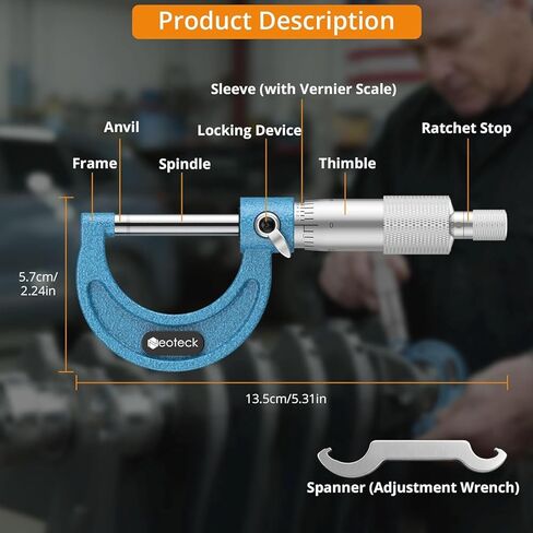 Neoteck 0-1" Outside Micrometer 0.0001" Resolution Carbide-Tipped Anvils Precision Mechanical Micrometer Anti-Glare Graduation Micrometer Set with Wrench and Case for Machining, Automotive, Inspection in Saudi Arabia