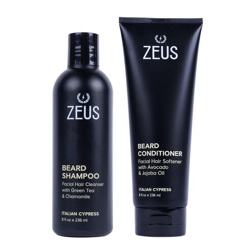 ZEUS Beard Wash & Beard Conditioner Set with Green Tea for Men, Soften, Hydrates & Moisturizes - MADE IN USA (Sandalwood) in Kuwait