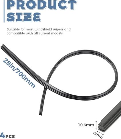 4PCS Wiper Blade Refill,Car Accessories 28" Adjustable Frameless Window Boneless Insert,Automotive Replacement Windshield Wiper Blade Refills Rubber Strip,Fit for Most Cars,Buses,Vans,Trucks in Kuwait
