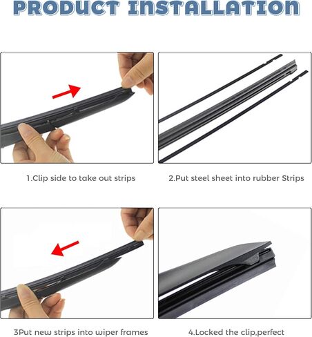 4PCS Wiper Blade Refill,Car Accessories 28" Adjustable Frameless Window Boneless Insert,Automotive Replacement Windshield Wiper Blade Refills Rubber Strip,Fit for Most Cars,Buses,Vans,Trucks in Kuwait
