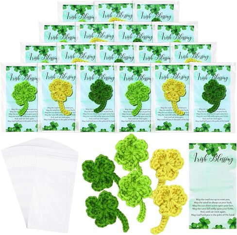 30 Sets St. Patrick's Day Gifts Bulk Handmade Crochet Shamrock with Irish Blessing Cards Christian Ireland Themed Gifts Irish Party Favor for Coworkers Office Friend Kids Family Classroom in Saudi Arabia