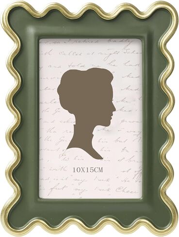 AELS 4x6 Inch Vintage Scalloped Picture Frame, Mid Century Modern Antique Photo Frames with Glass Front, Photo Display, Tabletop Wall Hanging, Gift Ideas, Green in Saudi Arabia