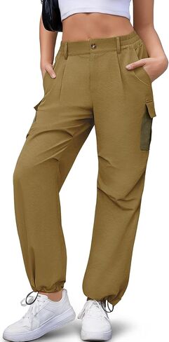Cargo Pants Women Summer 2026 - Contrast Pockets Lightweight Travel Hiking Drawstring Casual Streetwear Trousers in Kuwait