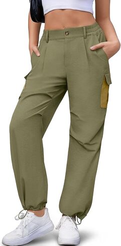 Cargo Pants Women Summer 2026 - Contrast Pockets Lightweight Travel Hiking Drawstring Casual Streetwear Trousers in Saudi Arabia