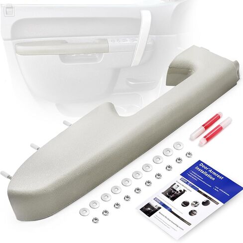 22818466 طقم إصلاح مسند الذراع الأمامي الأيسر للسائق متوافق مع 2010-2014 Chevy Silverado وGMC Sierra 1500 2500HD 3500HD، مصمم للوحة الباب مع مقبض تحرير أسفل مسند الذراع، رمادي in Kuwait