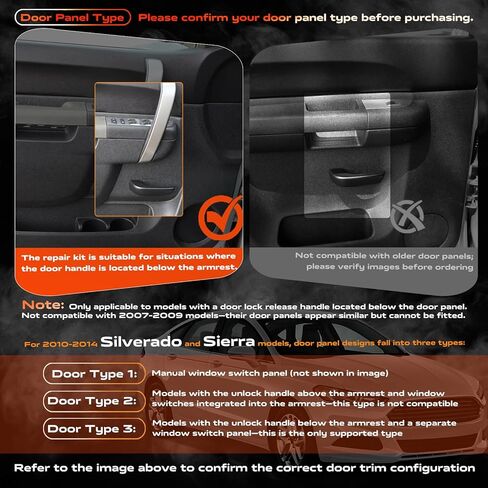 22818466 طقم إصلاح مسند الذراع الأمامي الأيسر للسائق متوافق مع 2010-2014 Chevy Silverado وGMC Sierra 1500 2500HD 3500HD، مصمم للوحة الباب مع مقبض تحرير أسفل مسند الذراع، رمادي in Kuwait