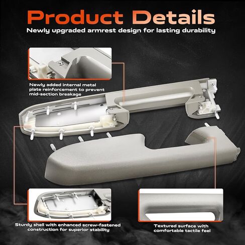 22818466 طقم إصلاح مسند الذراع الأمامي الأيسر للسائق متوافق مع 2010-2014 Chevy Silverado وGMC Sierra 1500 2500HD 3500HD، مصمم للوحة الباب مع مقبض تحرير أسفل مسند الذراع، رمادي in Kuwait