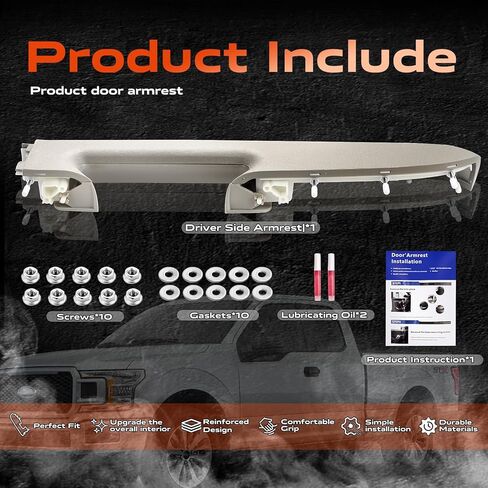 22818466 طقم إصلاح مسند الذراع الأمامي الأيسر للسائق متوافق مع 2010-2014 Chevy Silverado وGMC Sierra 1500 2500HD 3500HD، مصمم للوحة الباب مع مقبض تحرير أسفل مسند الذراع، رمادي in Kuwait