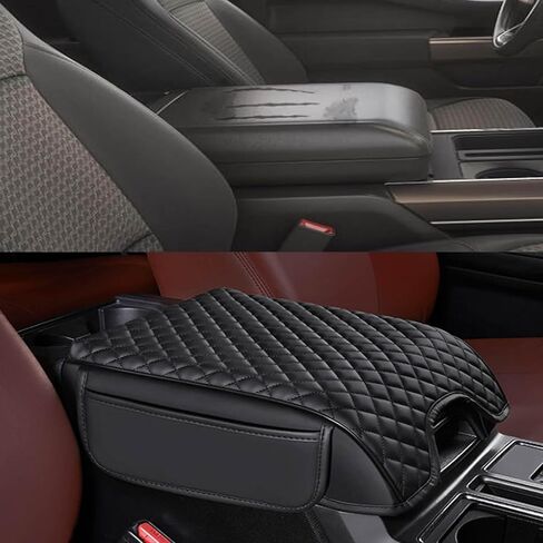 غطاء وحدة التحكم المركزية متوافق مع Ford F150 2015-2020، F250 F350 F450 2017-2022، Expedition 2018-2024، غطاء صندوق مسند الذراع من جلد البولي يوريثان، واقي مضاد للخدش، (مقعد الدلو فقط) in Kuwait