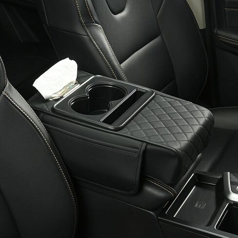 Center Console Cover for Nissan Armada II (Y62) 2016-2022 2023 2024 2025, Leather Car Center Console Armrest Pad with Storage Box, Cup Holder, Car Armrest Accessories,Black in Saudi Arabia