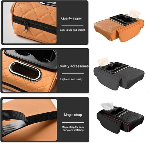 Center Console Cover for Nissan Armada II (Y62) 2016-2022 2023 2024 2025, Leather Car Center Console Armrest Pad with Storage Box, Cup Holder, Car Armrest Accessories,Black in Saudi Arabia