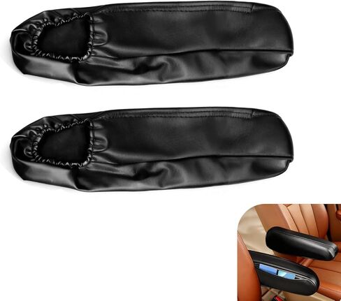 2PCS Car Armrest Cover, Stretch Scratch-resistant Leather Car Armrest Protector, All Seasons Soft Arm Rest Covers Pad with Storage Bag, Universal for Most Vehicles (Black) in Kuwait