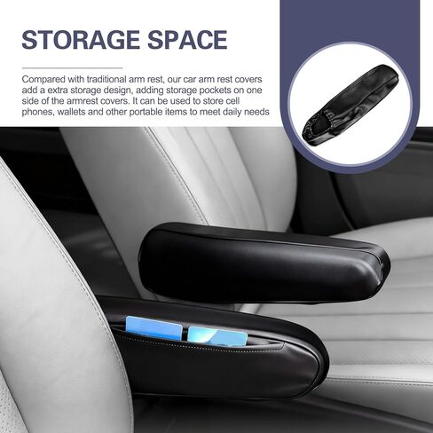 2PCS Car Armrest Cover, Stretch Scratch-resistant Leather Car Armrest Protector, All Seasons Soft Arm Rest Covers Pad with Storage Bag, Universal for Most Vehicles (Black) in Kuwait