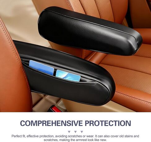 2PCS Car Armrest Cover, Stretch Scratch-resistant Leather Car Armrest Protector, All Seasons Soft Arm Rest Covers Pad with Storage Bag, Universal for Most Vehicles (Black) in Kuwait