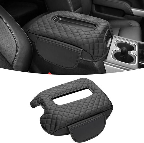 FUNY Center Console Cover Compatible with 2019-2025 Silverado Sierra, Middle Console Cover Lid, Car Arm Rest Covers Cushion Pad, Bucket Seat Middle Console Armrest Box Leather Protective Cover in Kuwait