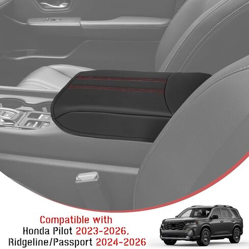 غطاء مسند ذراع وحدة التحكم المركزية متوافق مع Honda Pilot 2023 2024 2025 2026، Ridgeline Passport 2024-2026، وسادة غطاء مسند الذراع، وسادة حماية وحدة التحكم المركزية (خياطة حمراء) in Kuwait